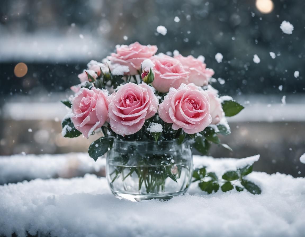 Snowy Roses in Retrofuturistic Style