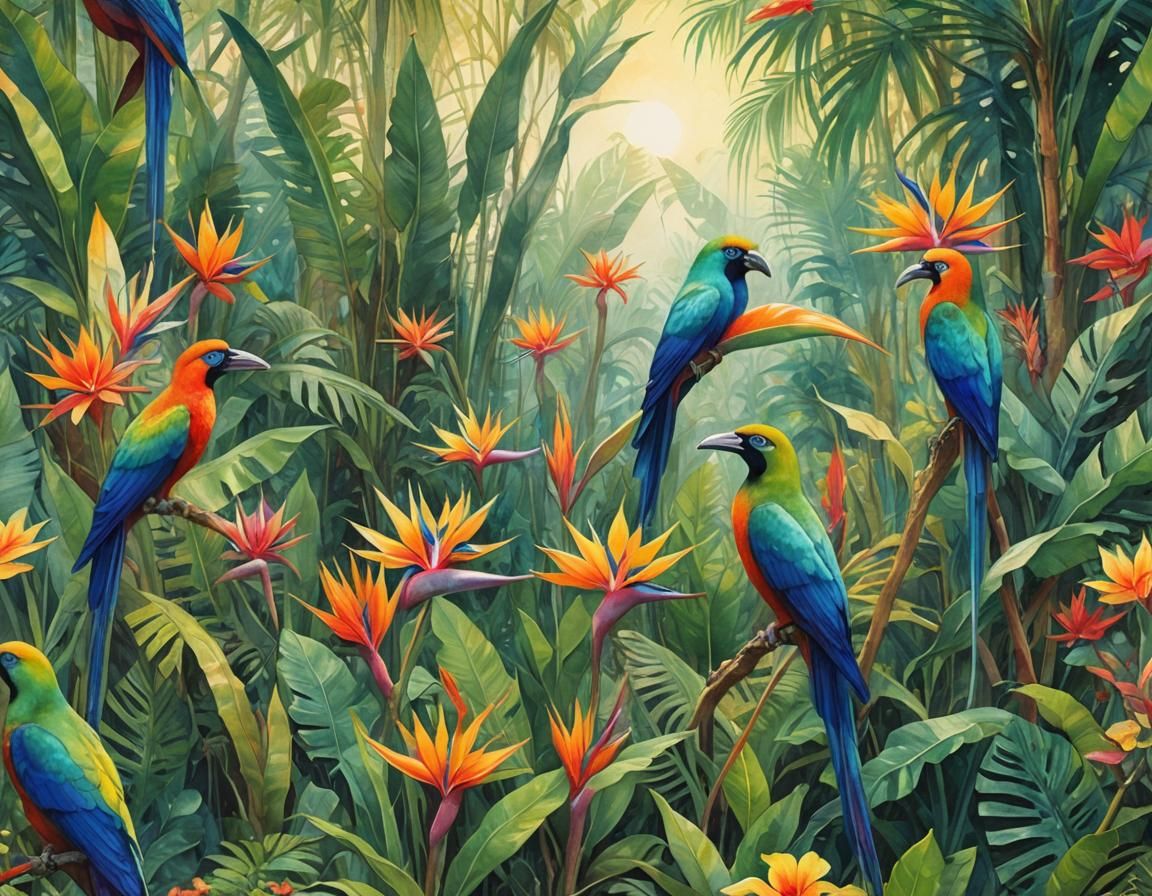 Birds of Paradise in Surreal Pop Art