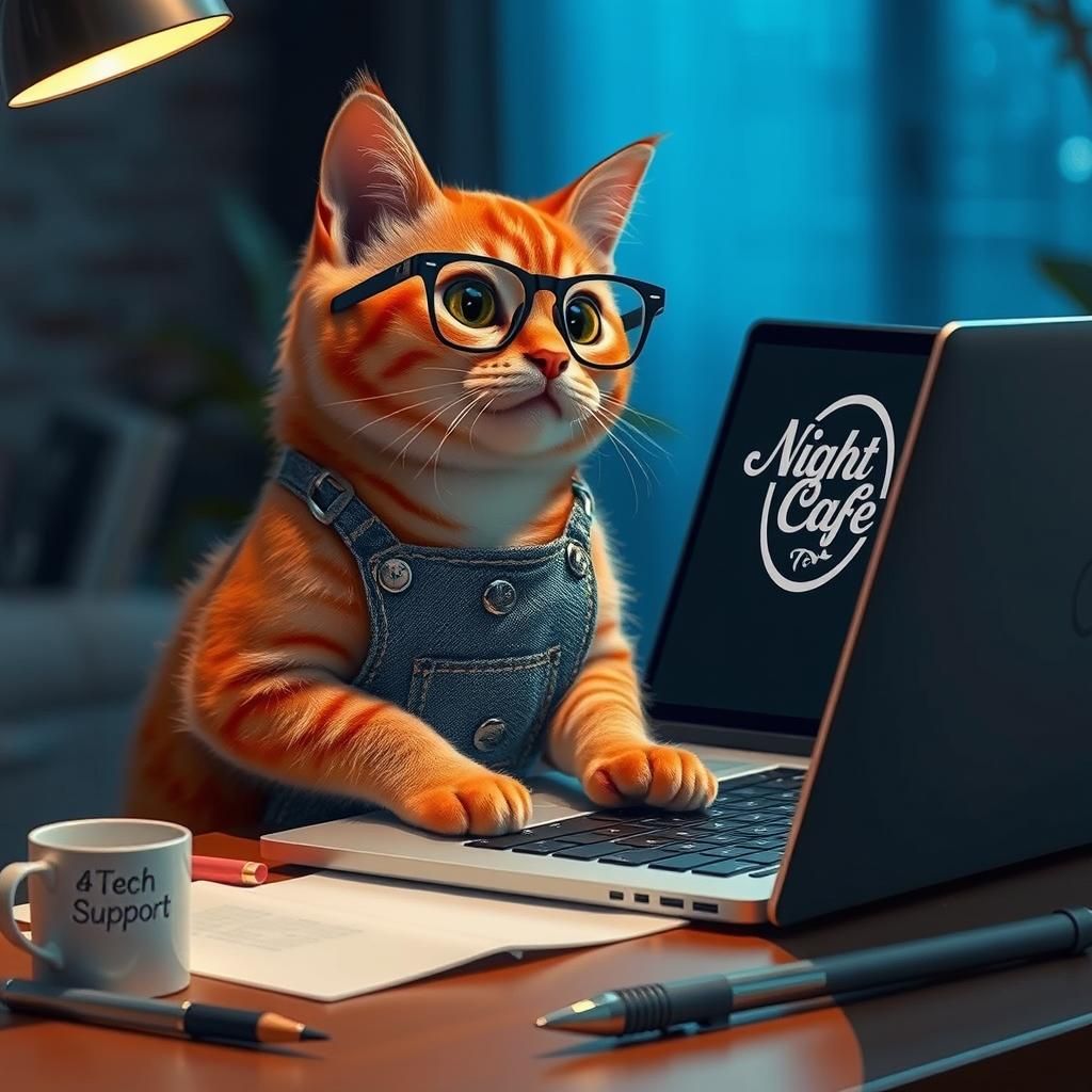 Red Cat Tech Support in Photorealistic Industrial Style