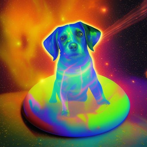 Dog Floating in Space: Cosmic Illustration