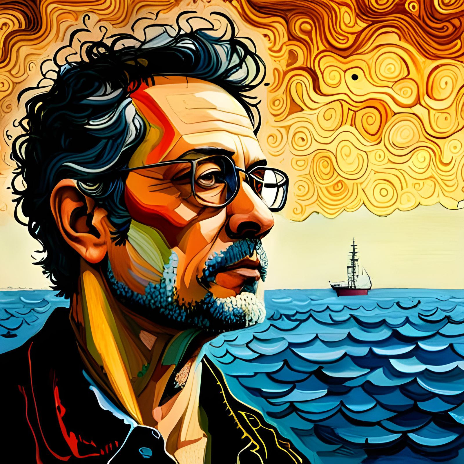 Dramatic Seascape Portrait in Sci-Fi Anime Style