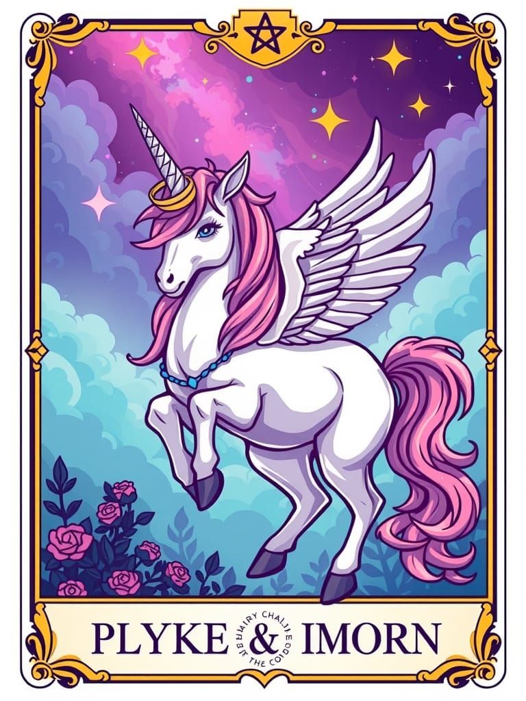 Unicorn Tarot Card in Cel-Shading Style