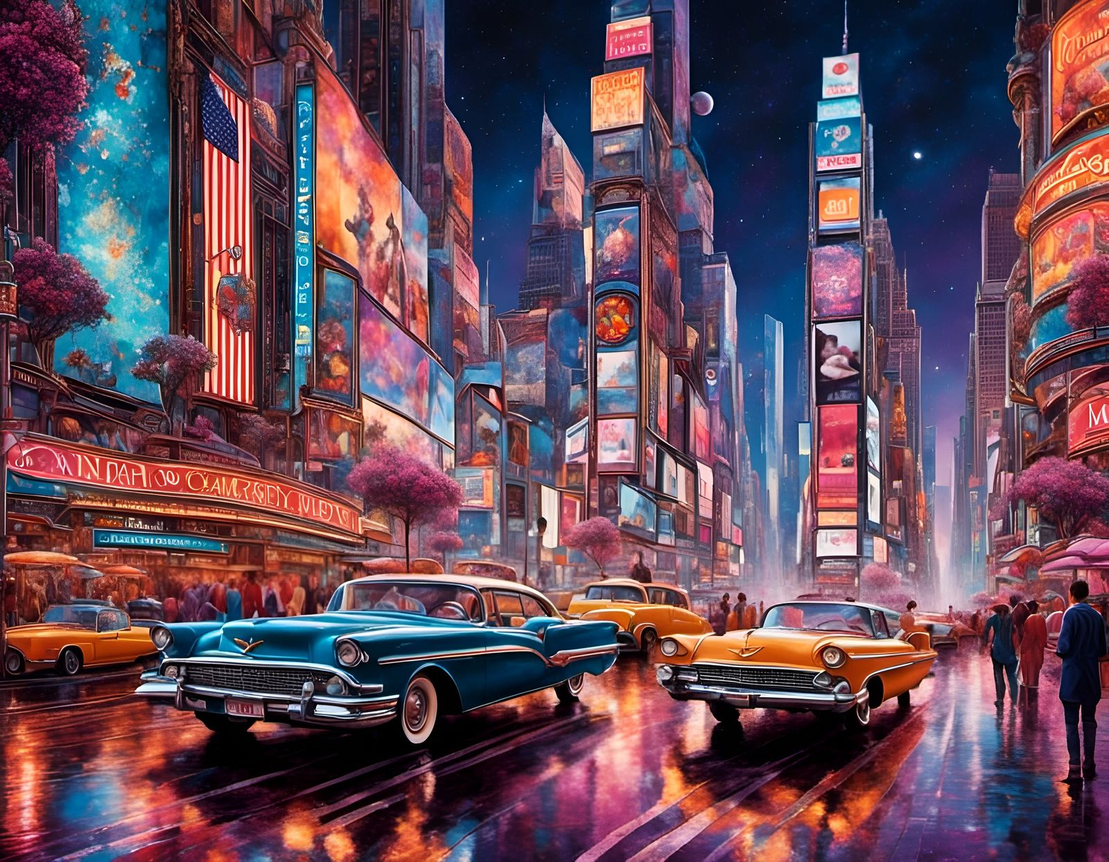 Dreamy Retro Times Square in Neon Colors