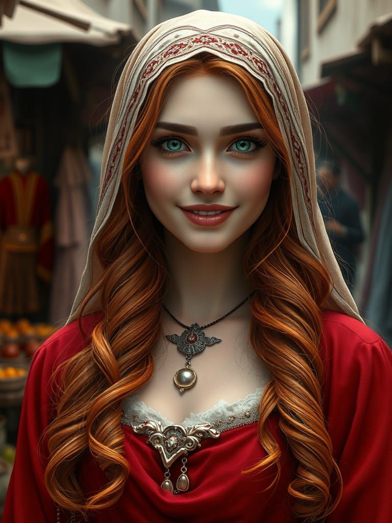 Medieval Maiden in Vibrant Romanian Market