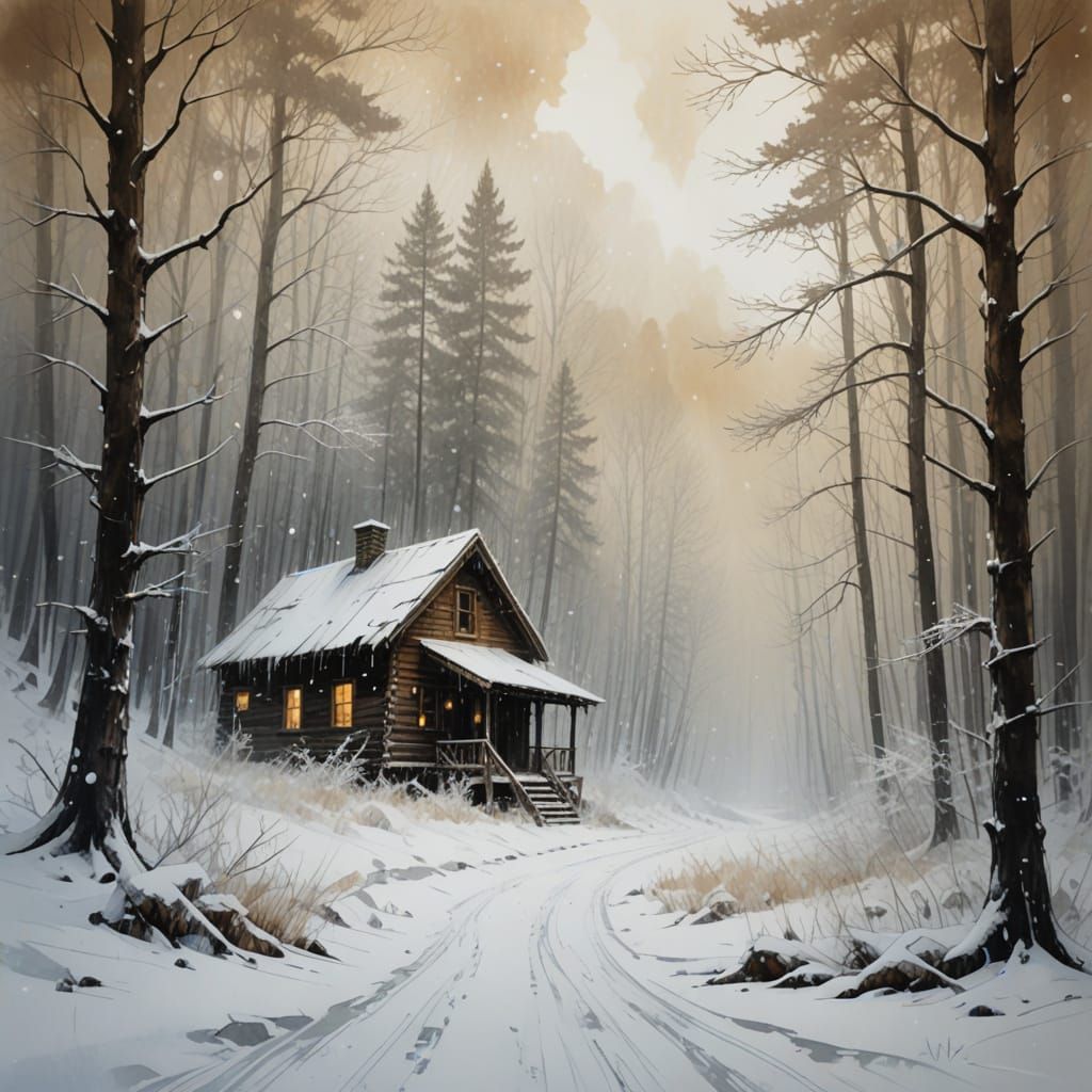 Ethereal Winter Scene in Duo-Chromatic Hues