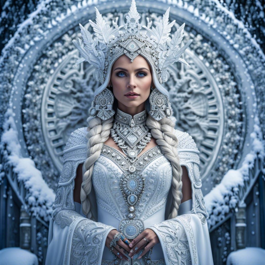 Ornate Snow Queen Goddess in Hyperrealistic Style