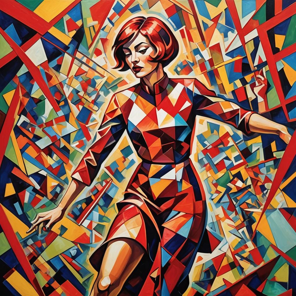 Geometric Cubist Girl Dancing in Fauvist Colors