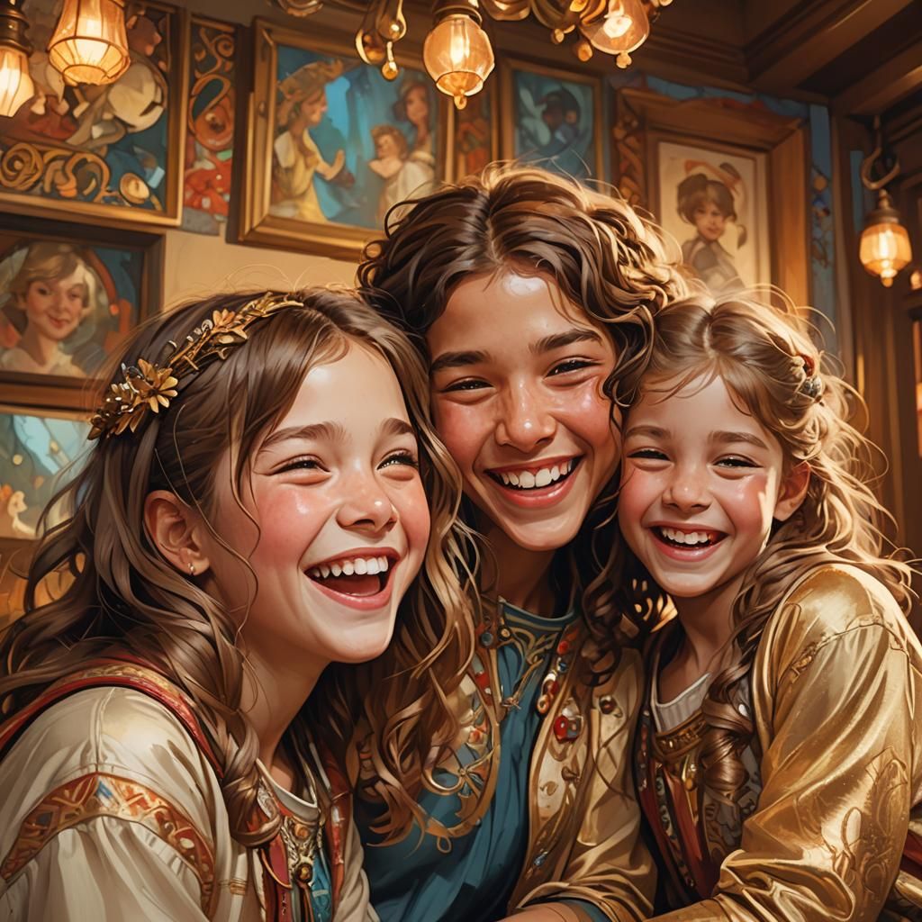 Children's Joyful Life in Cozy Orphanage: Digital Art