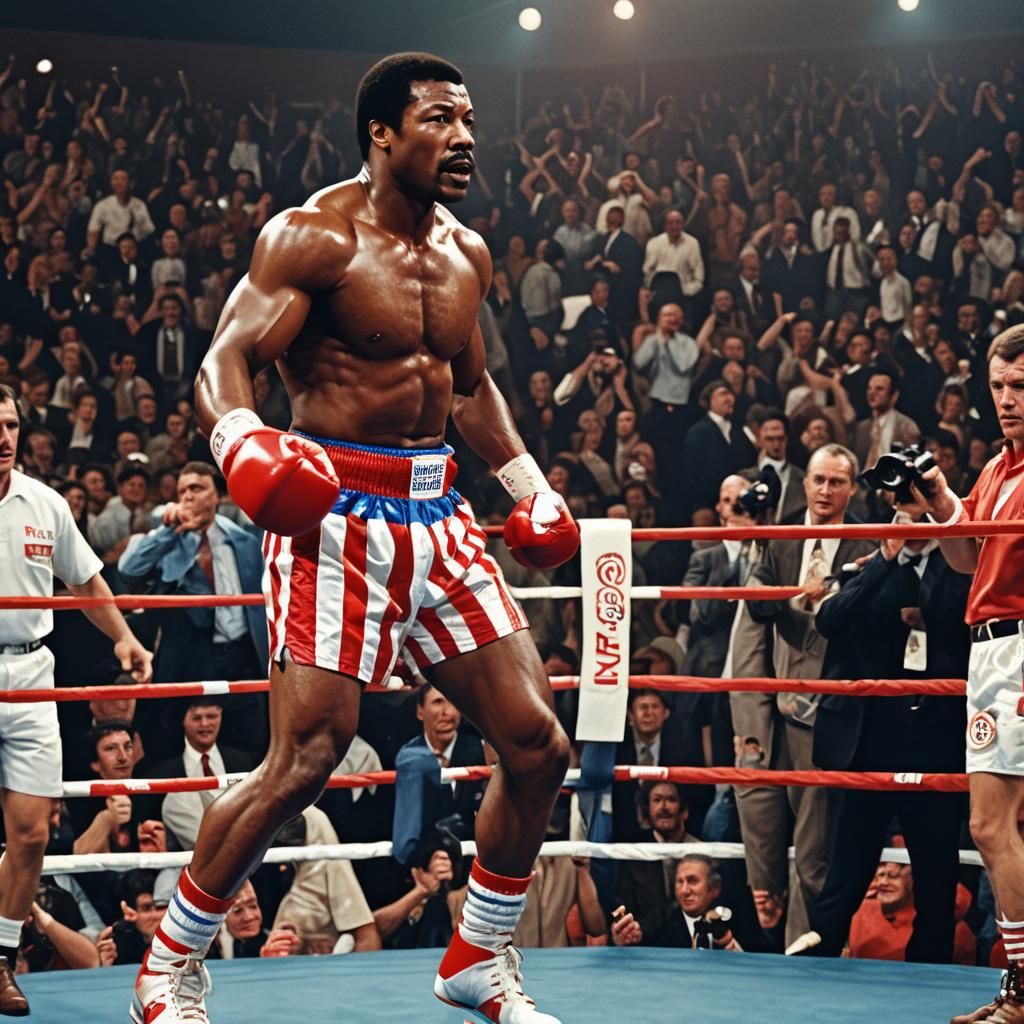 Apollo Creed in Rocky: Photorealistic Boxing Ring Portrait