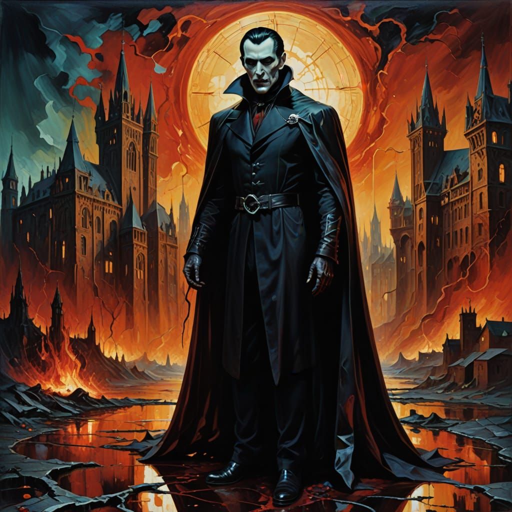 Surrealist Masterpiece: Dracula in a Melting Metropolis