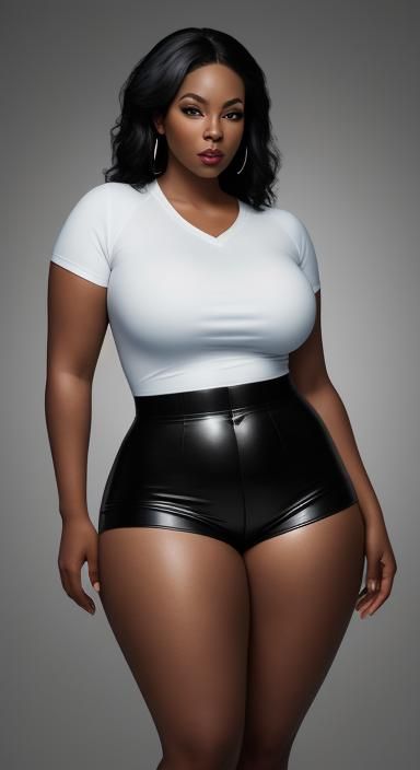 Glamorous Portrait of Curvy Woman in Leather Outfit