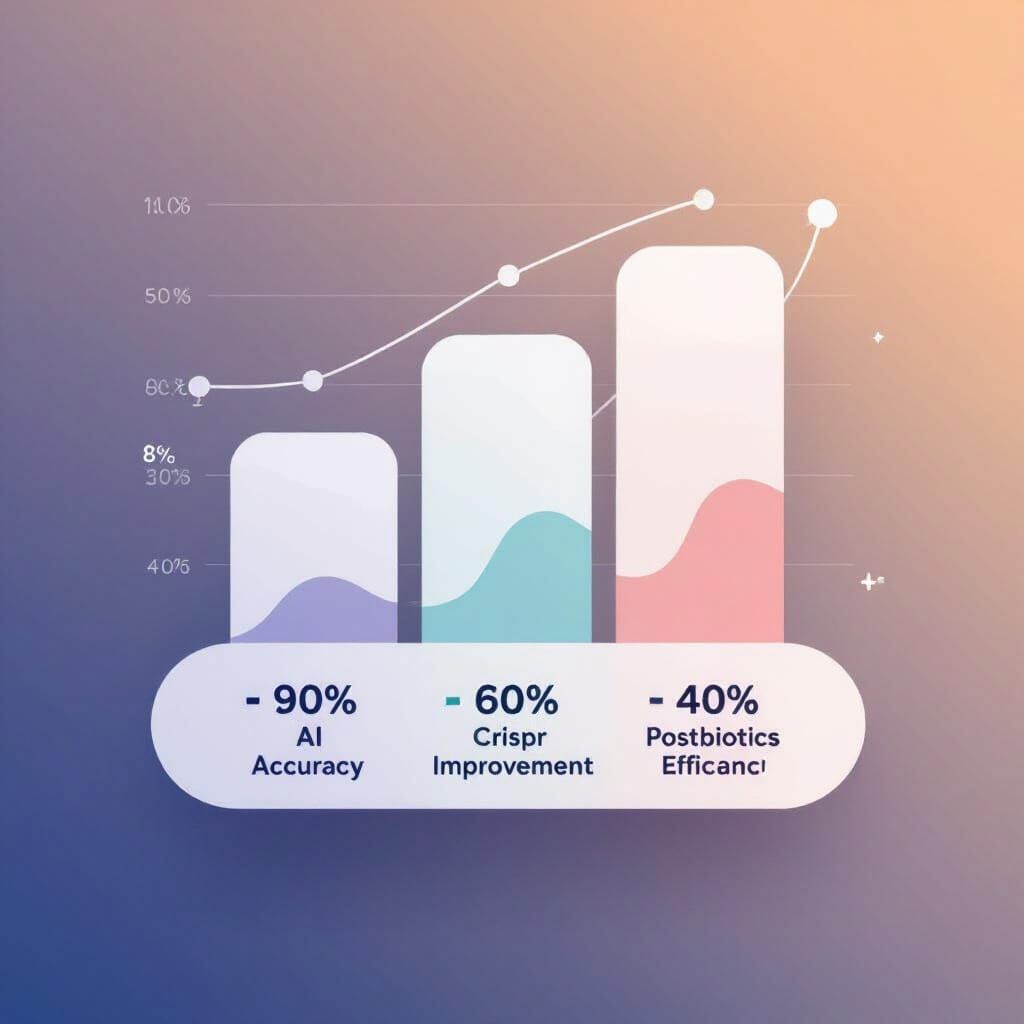 Minimalist Medical Bar Chart: AI Accuracy, CRISPR, Postbioti...