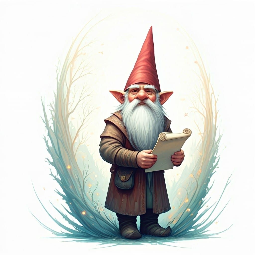 Gnome in White Void: Surreal Concept Art