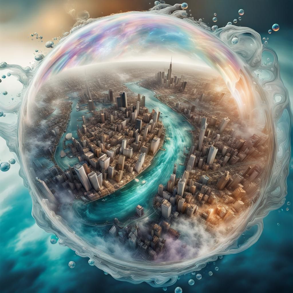 Surreal Map with Iridescent Bubbles, Fantasy Artwork