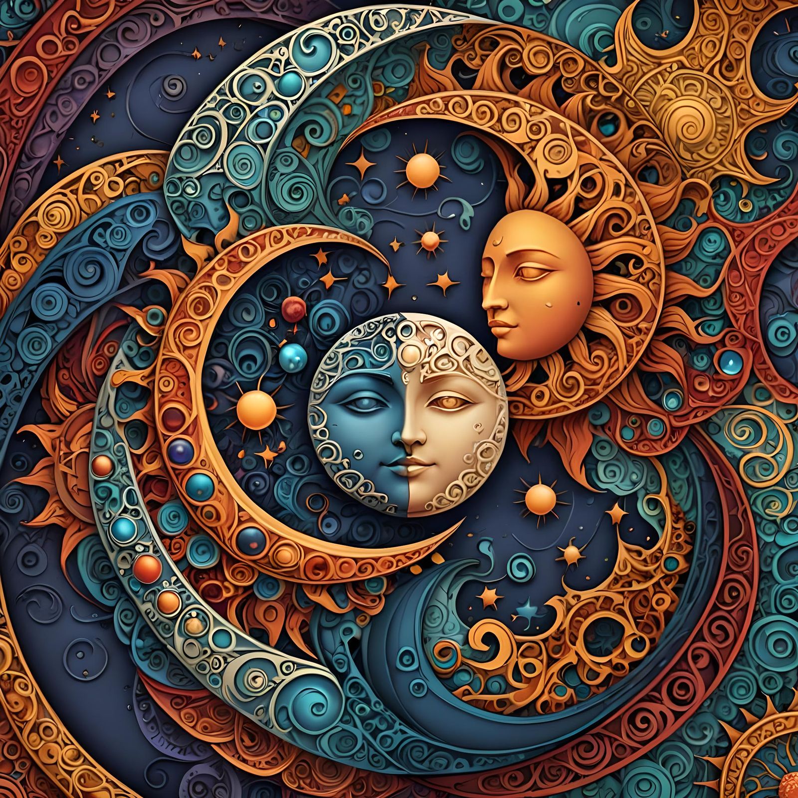 Abstract Duality: Moon and Sun in Deep Colors