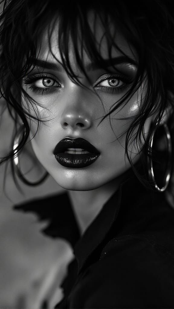 High-Contrast Femme Fatale in Monochrome
