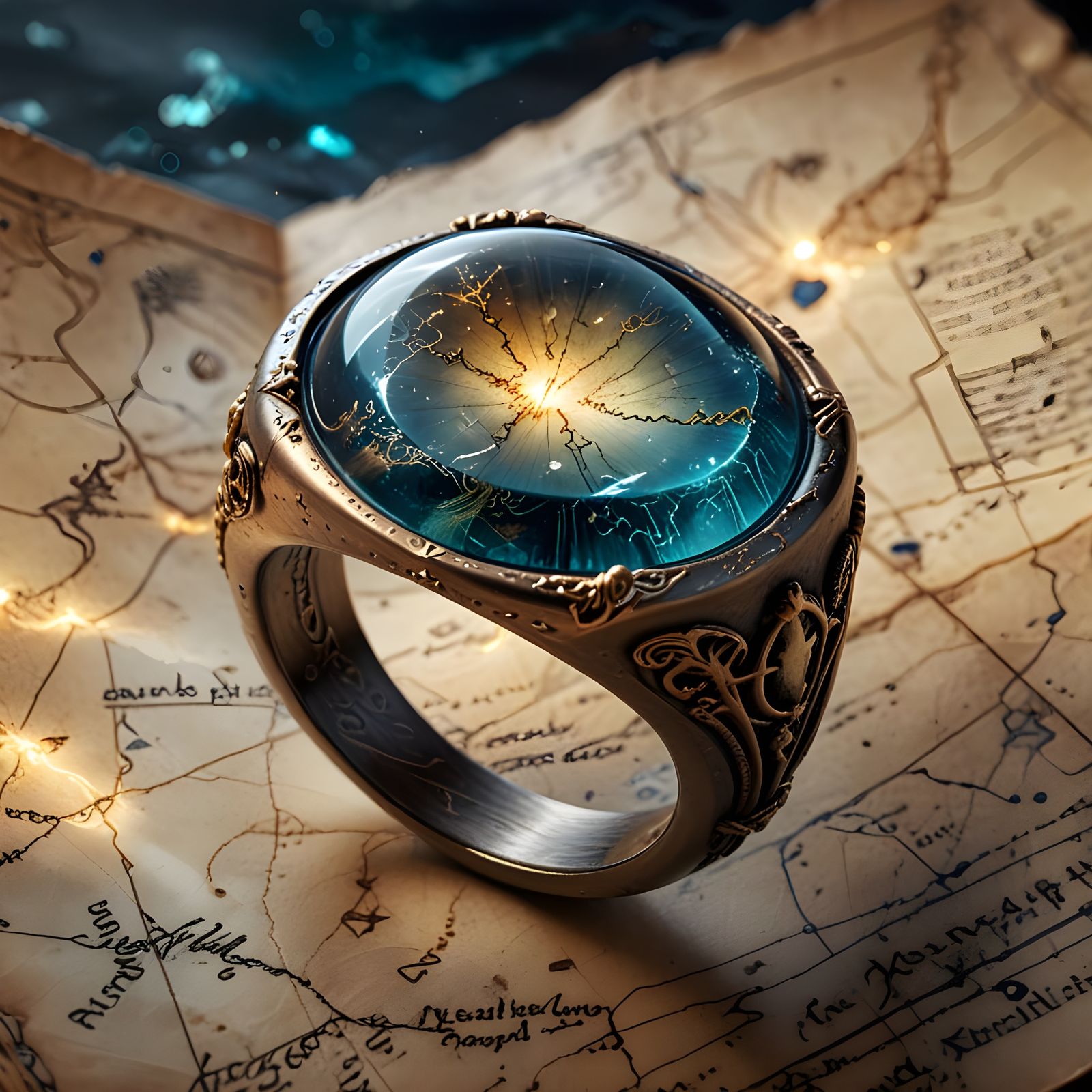 Elven Resin Ring Treasure Map with Luminescent Glow