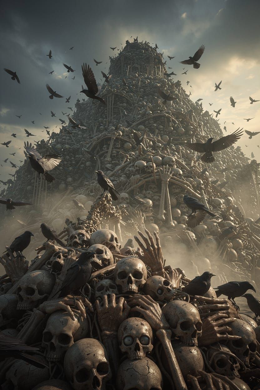 Epic Mountain of Skulls & Limbs with Crows