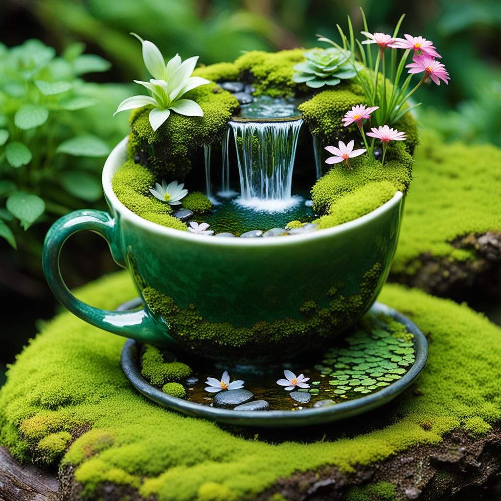 Miniature Ecosystem Thrives in Teacup Garden