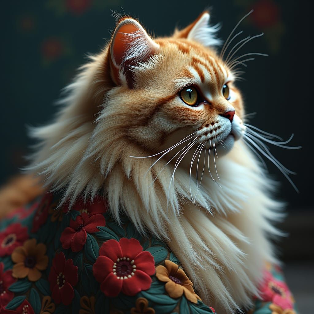 Floral Feline: A Botanical Cat Portrait