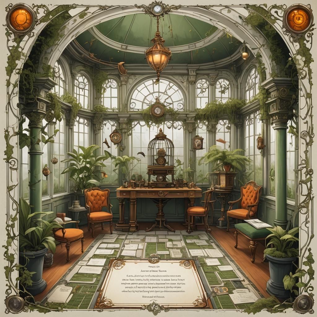 Steampunk Game Card in Gothic Mansion Interior