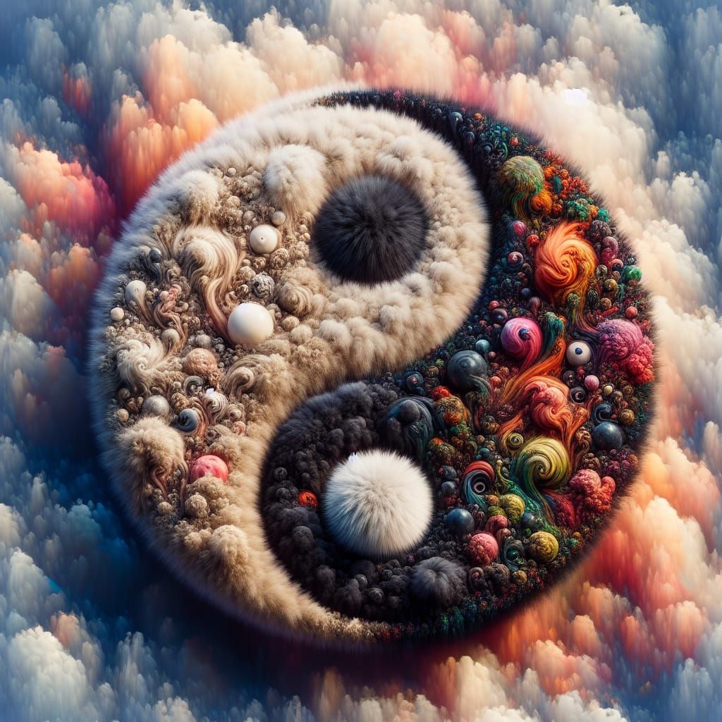 A hyper-realistic, extremely 
detailed Ying and Yang symbol,...