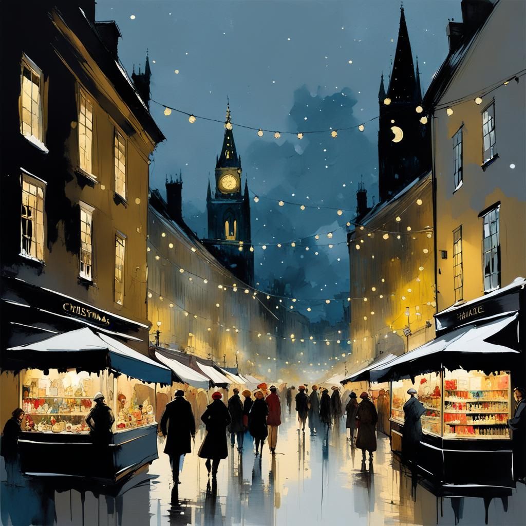 Christmas Market Scene in Painterly Style
