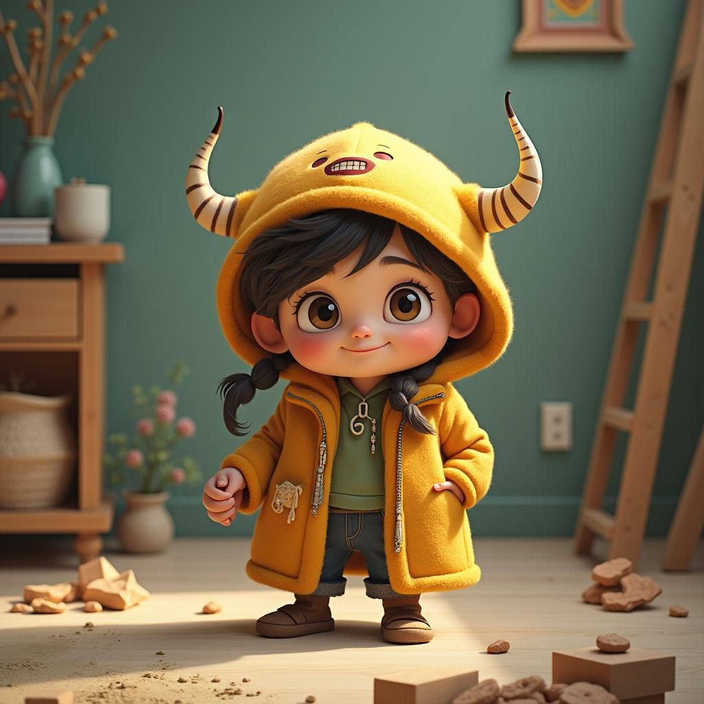 Friendly House Spirit with Building Plans, Miyazaki Style