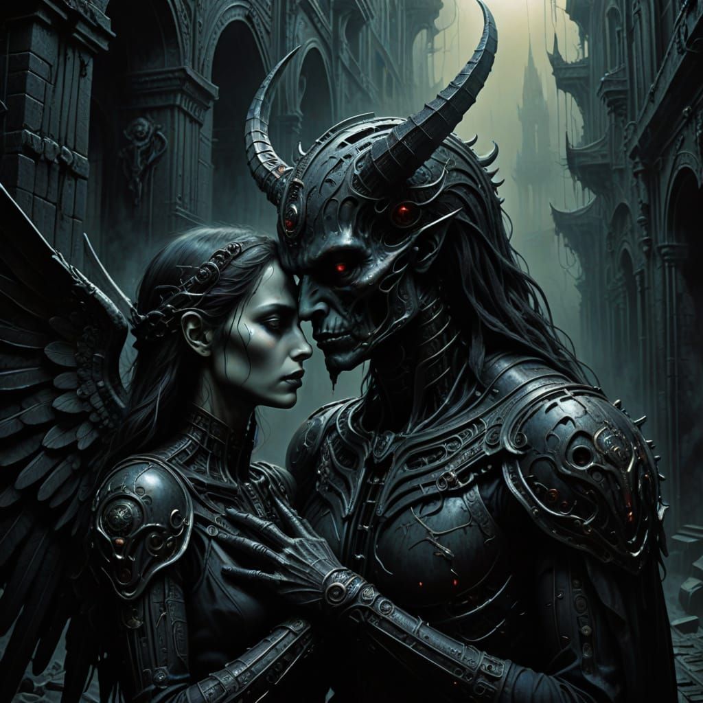 angel kissing a Demon