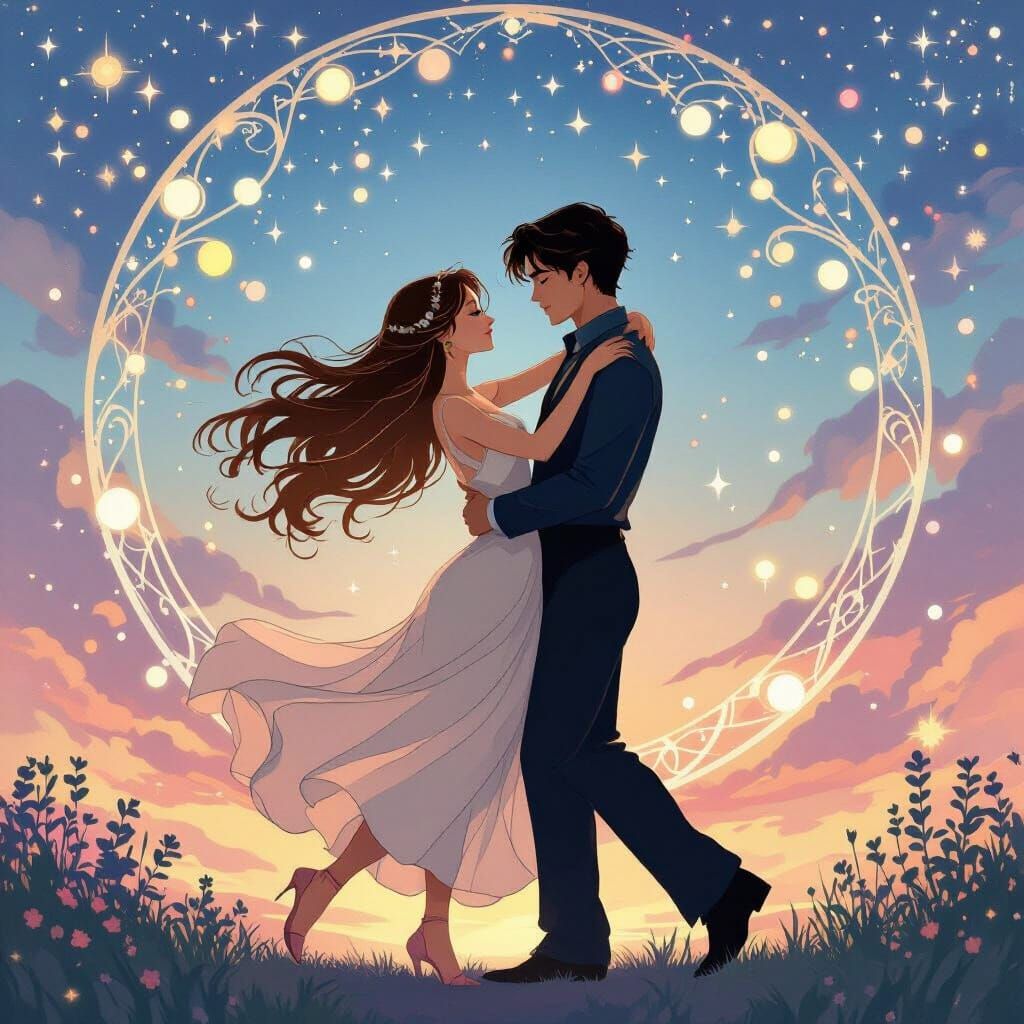 Couple Dancing Under Pastel Twilight Sky