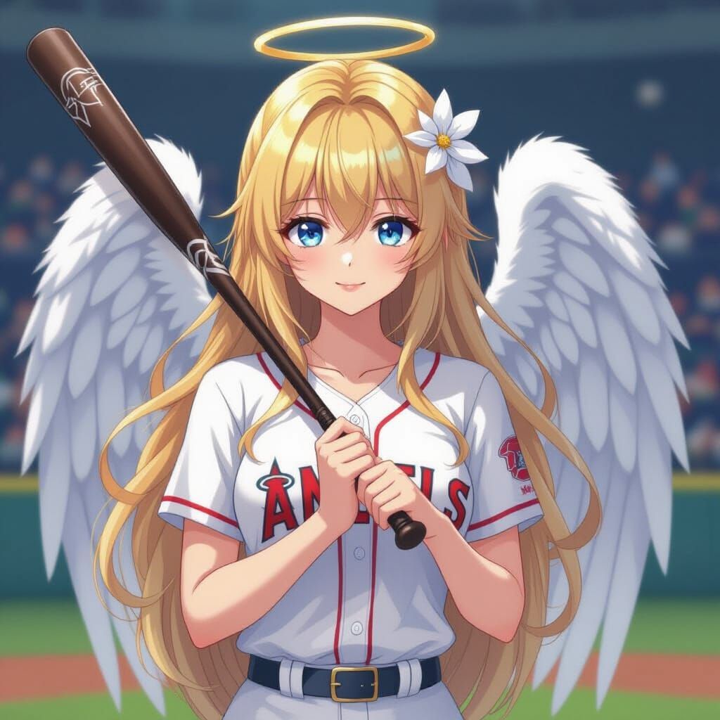 Fantasy Angel Woman Playing Baseball in Anime Style