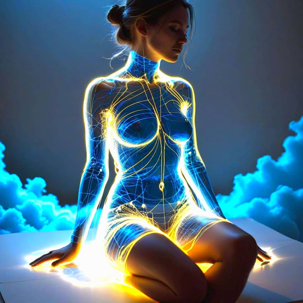 Minimalist Neon Silhouette Sketch on Cloud