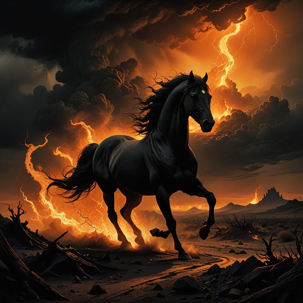 Fiery Stallion Gallops Through a Barren Desert