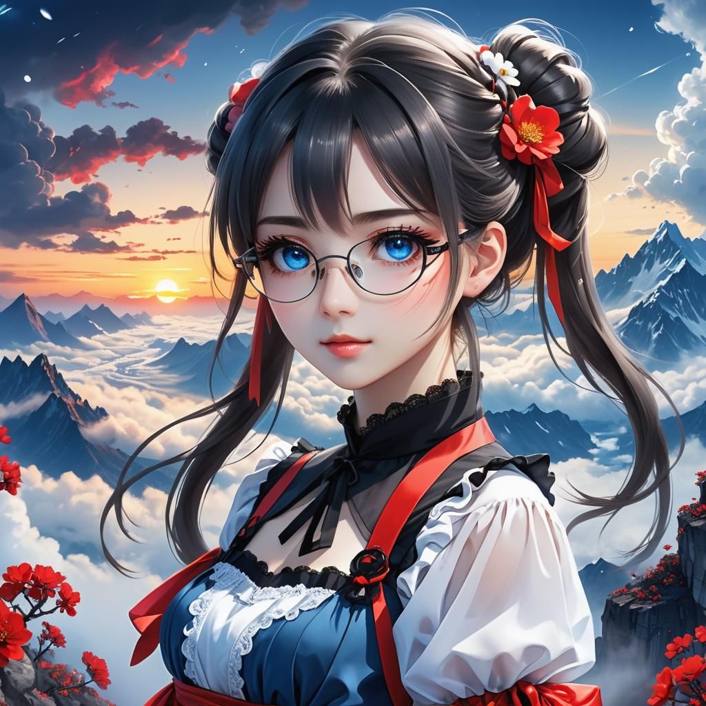 Anime Girl on Cliff Edge at Sunset