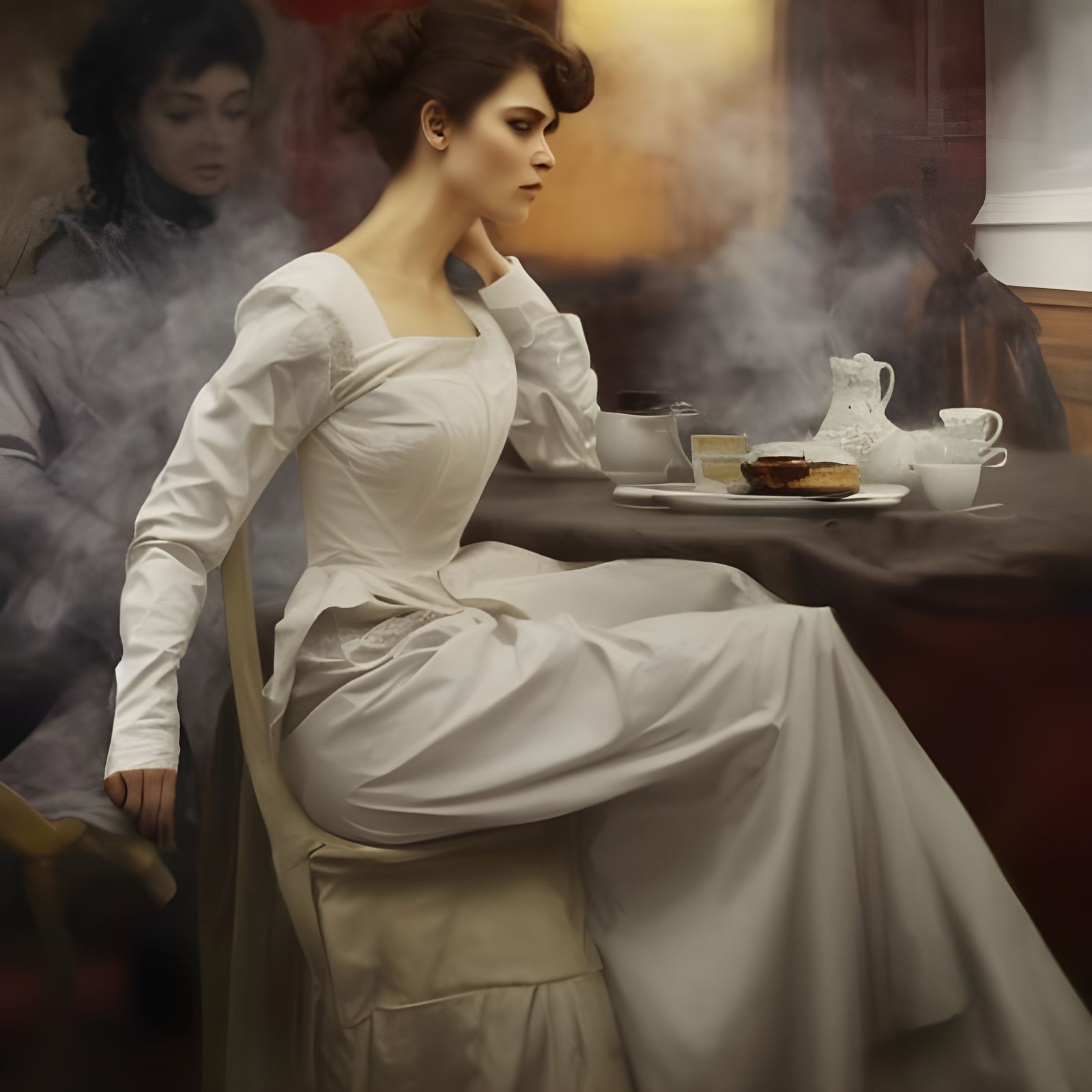 Beautiful Woman Enjoying Tea in Dreamy Cafe