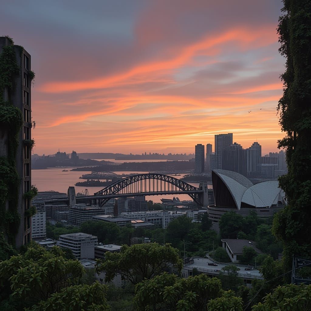 Post-Apocalyptic Sydney Harbour at Dusk, Nature Reclaims Cit...