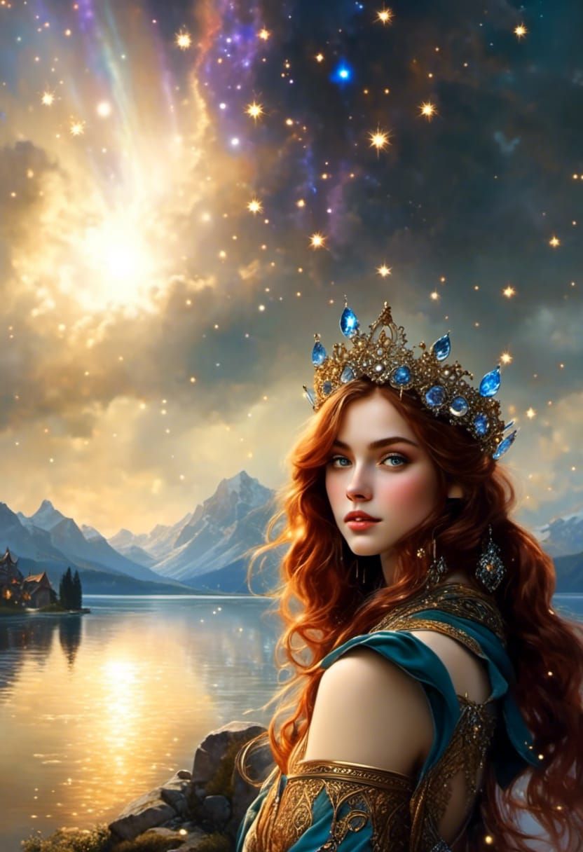 Copper Haired Girl Counting Stars, Detailed Portrait
