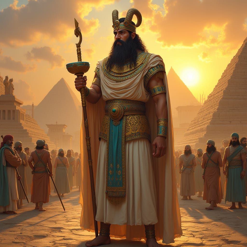 Ancient Mesopotamian Ruler Sargon of Akkad in Ornate Regalia