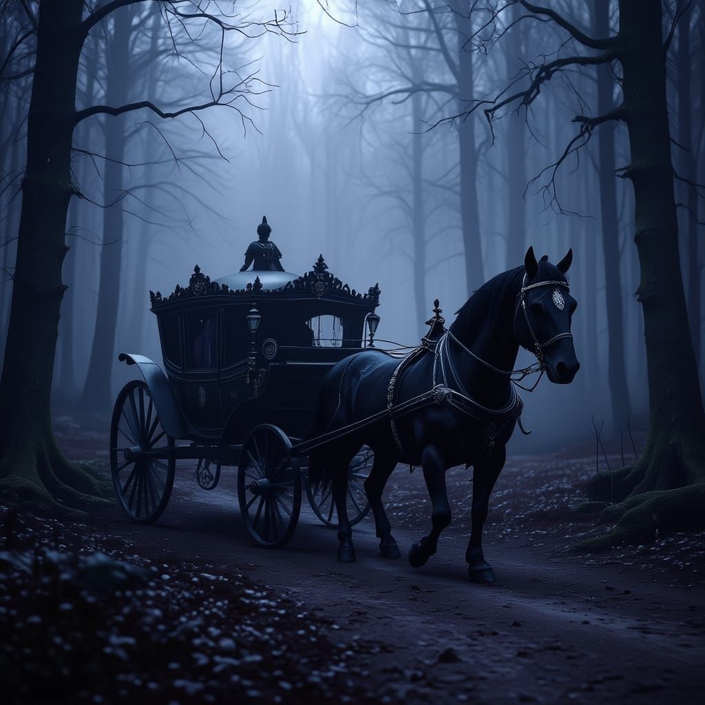 Ethereal Gothic Carriage in Dark Forest
