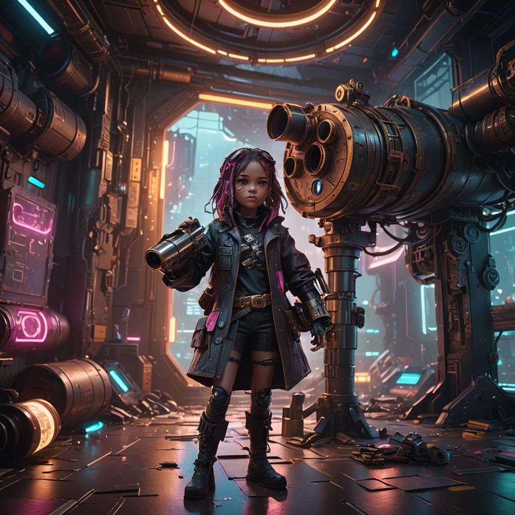 Cyberpunk Pirate Girl Contemplates Cosmic Horizons