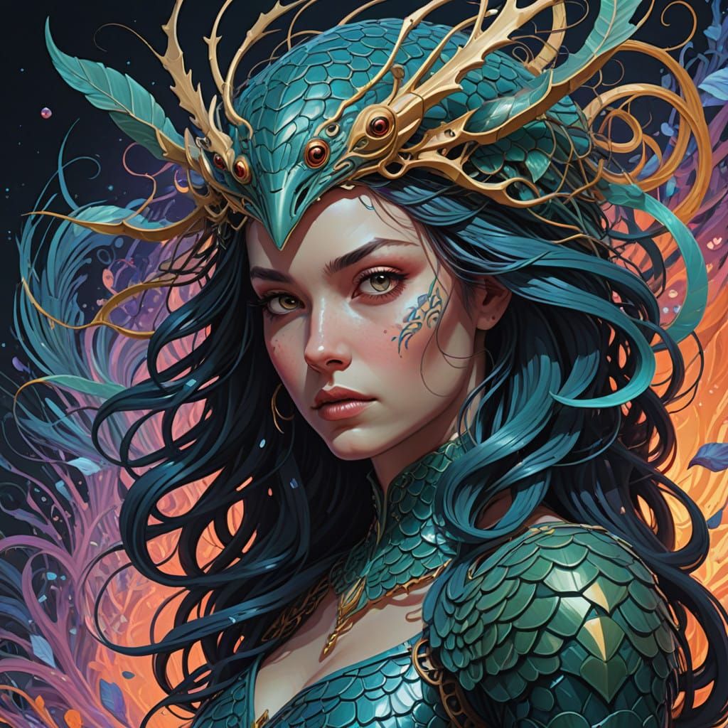 Mythical Hybrid Creature Embodies Ancient Powers in Psychede...