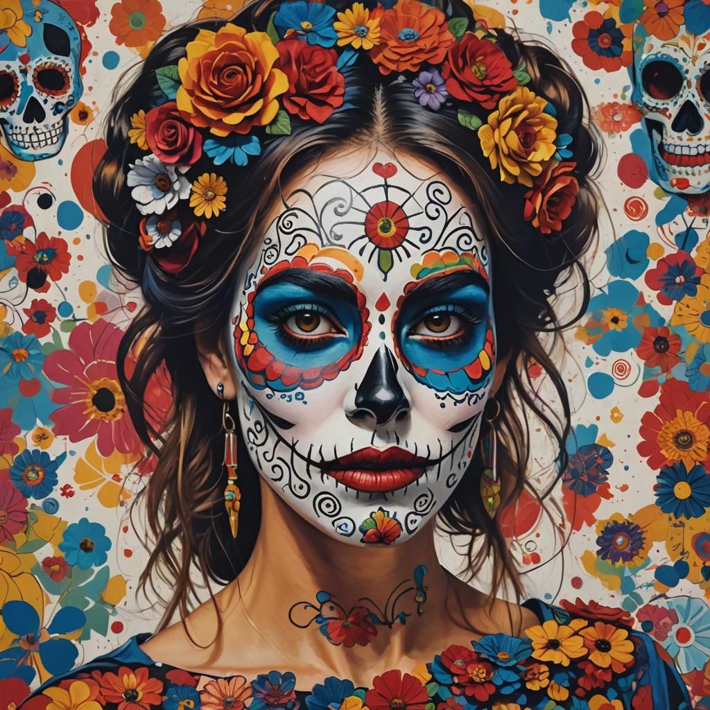 MARIA....... a beautiful woman wearing colourful "Día de los...