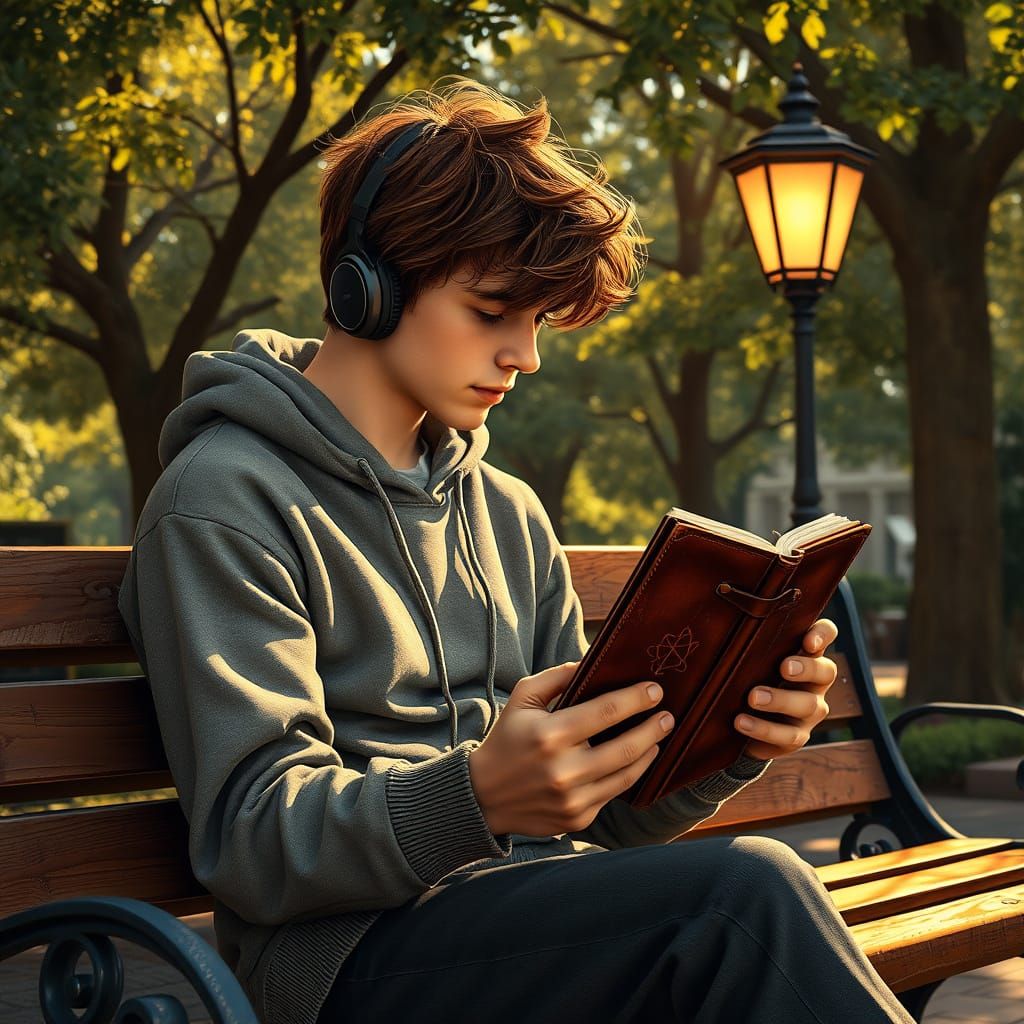 Young Man Sketching in a Park
