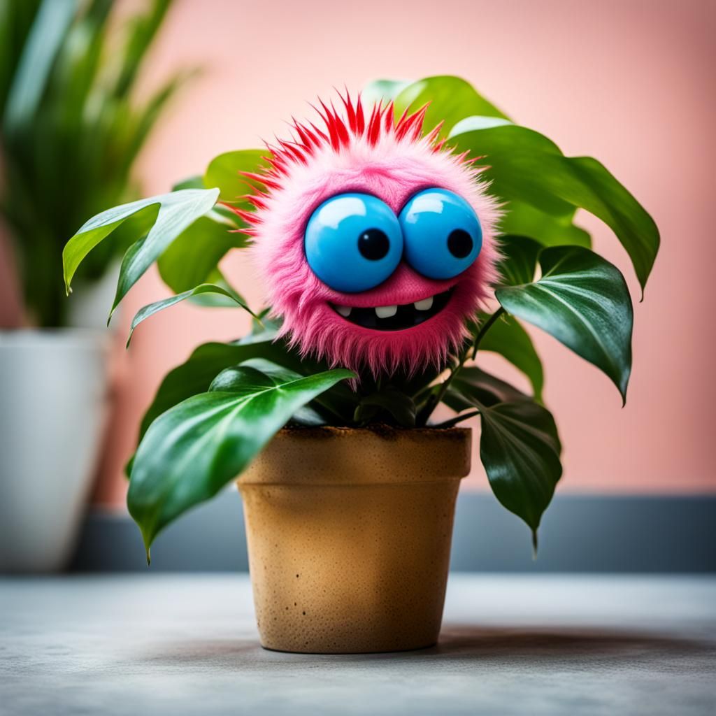 Monsteria Plant with Pink Fuzzy Monster, Professional Photo