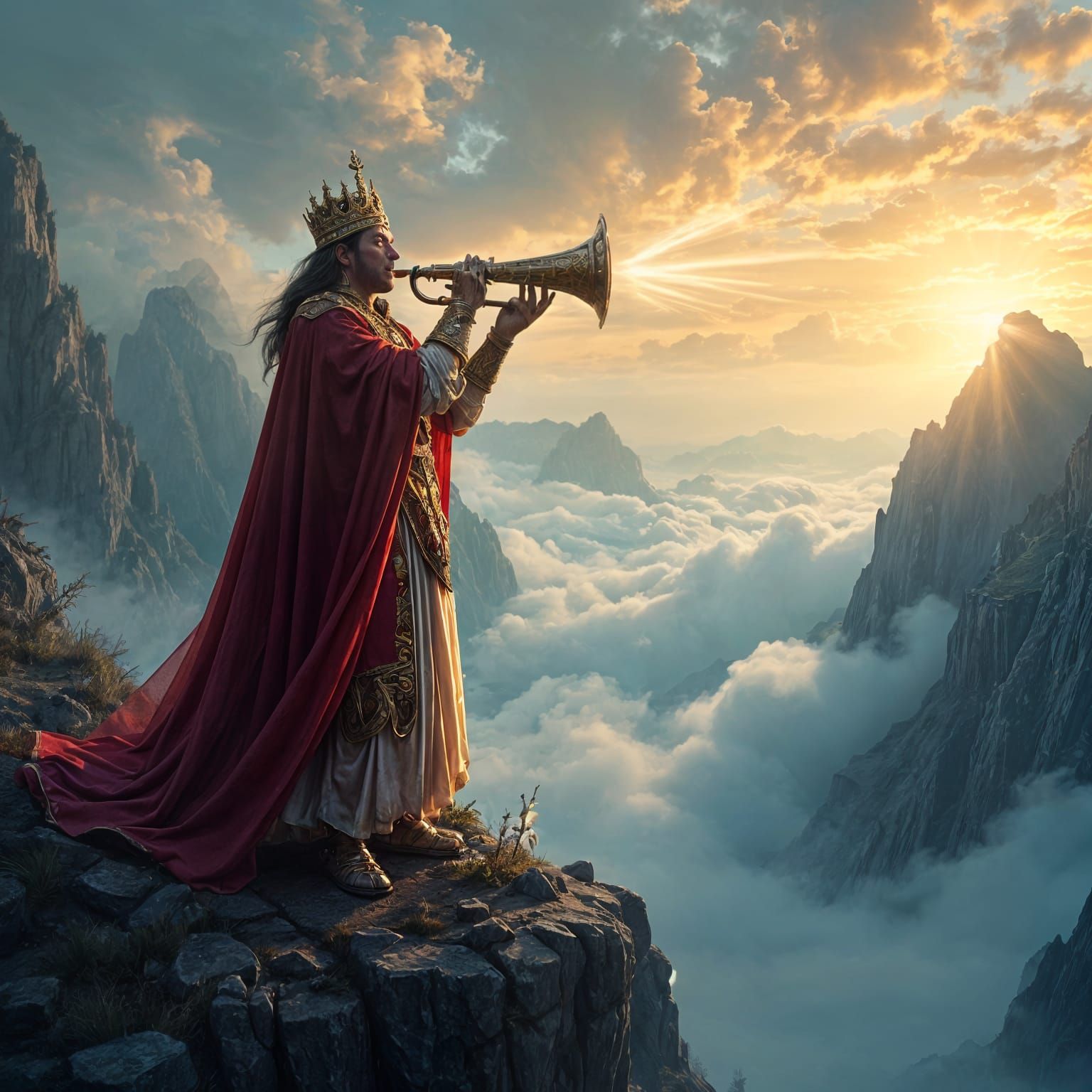 Herald Blowing Trumpet: Detailed Matte Painting