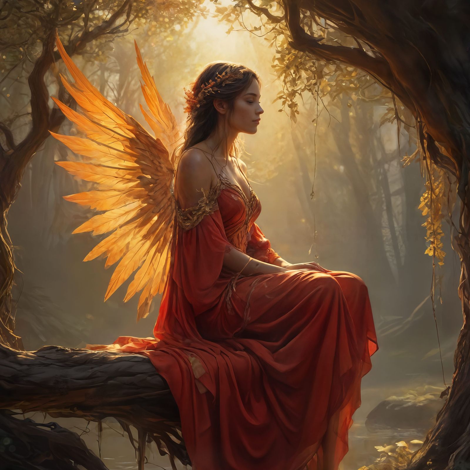 Fairy Princess in Vibrant Sunset Dreamscape