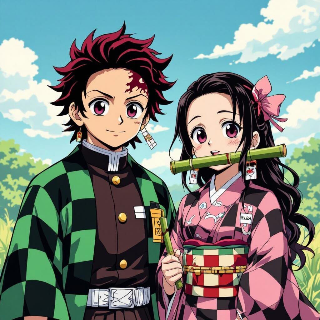 Tanjiro and Nezuko in Vibrant Anime Style