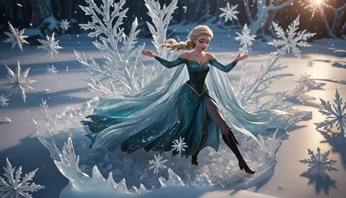 Elsa Pin-Up Dances on Ice: Frozen Fantasy Art