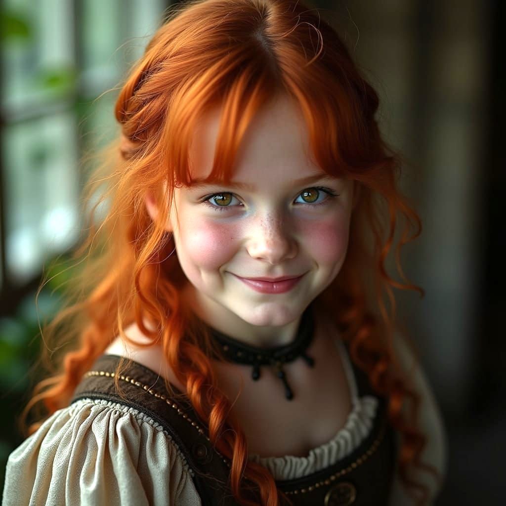 Portrait of a Redheaded Medieval Princess in Cinematic Film...