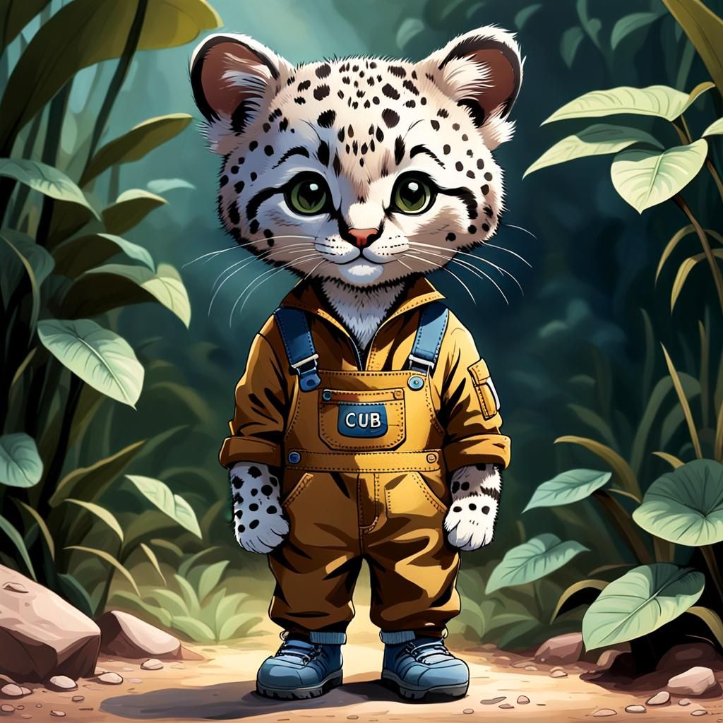 Kodkod Cub in Overalls: Pixar-Style 3D Digital Art